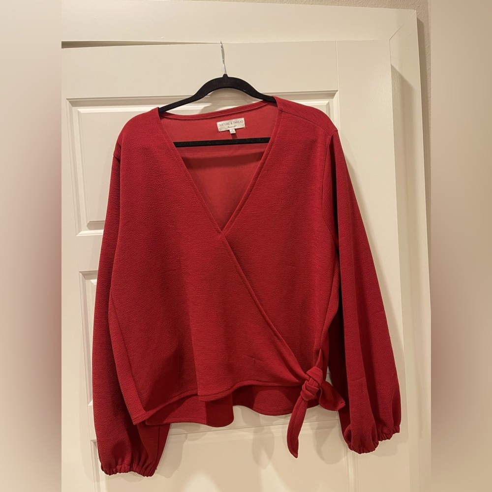 Madewell cross-tie top in deep red.